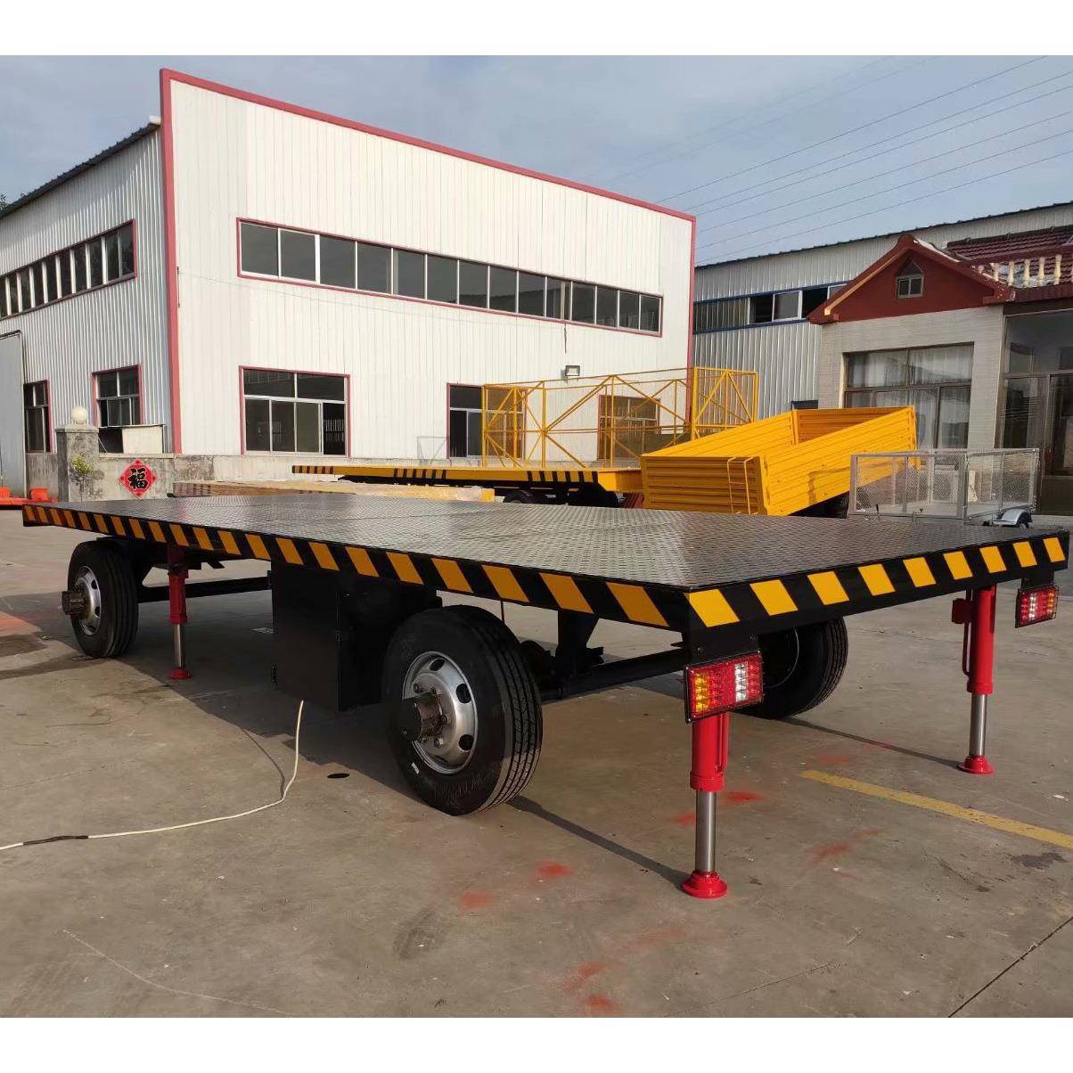 山东厂家拉杆转向8吨平板拖车充气胎带刹车重型平板拖车厂家供应