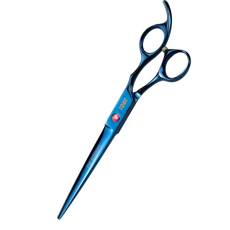 TOBY炫彩蓝钢宠物美容剪刀直剪牙剪打薄弯剪翘剪7-8寸狗修毛