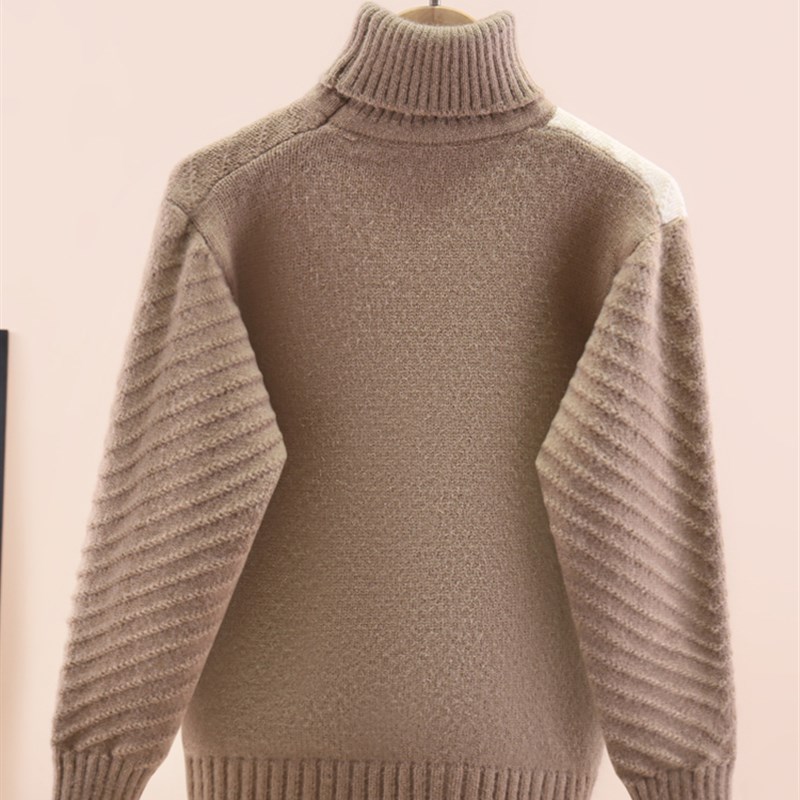 男孩的高领毛衣2025新的儿童羊毛衬里针织基础衬衫秋冬风格的男孩