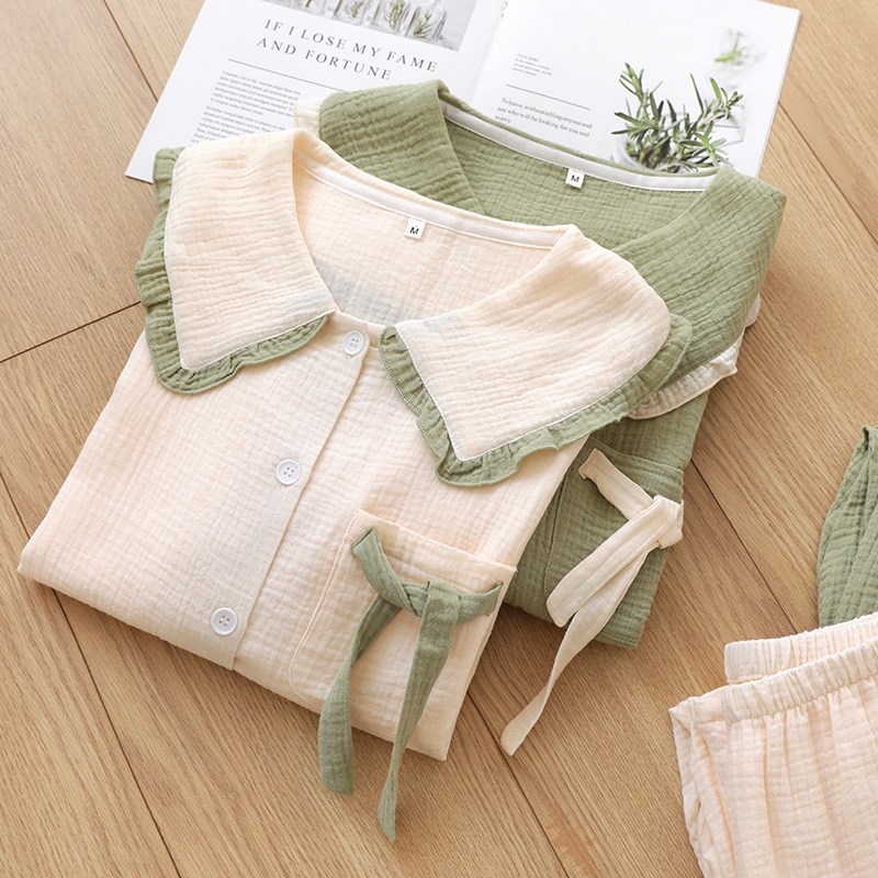 娃娃领睡衣女春季纯棉纱布夏学生居家服新款甜美可爱长袖两件套装