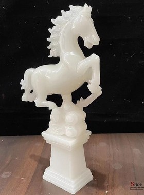 天然白玉马到成功摆件中式办公室开业乔迁送礼酒店玄关装饰工艺品