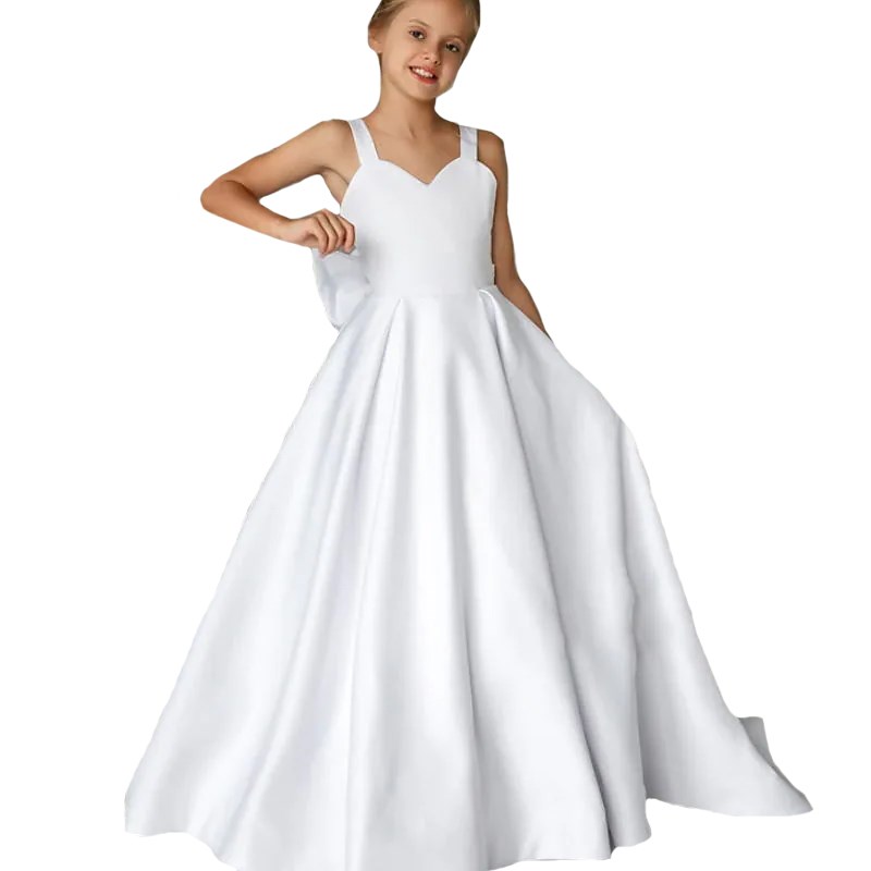 高端女大童小提琴演出钢琴演奏公主裙儿童舞台走秀白色拖尾晚礼服