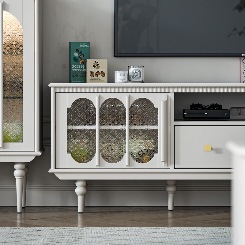 法式奶油白色轻奢高级感全实木落地电视柜茶几组合小户型客厅家用