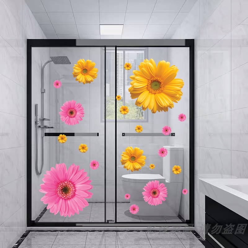 浴室玻璃门立体贴纸自粘门贴画卫生间瓷砖墙壁装饰墙贴防水自粘贴图片