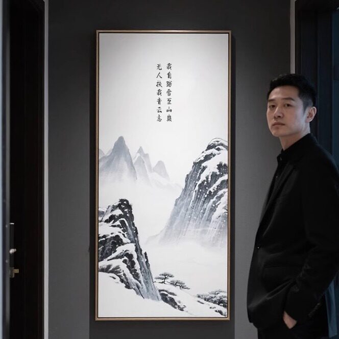 新中式无人扶我青云志挂画走廊过道入户玄关画水墨山水墙壁装饰画