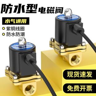 室外防水电磁阀4分6分1寸铜常闭电磁水阀220V控制阀不锈钢24V气阀