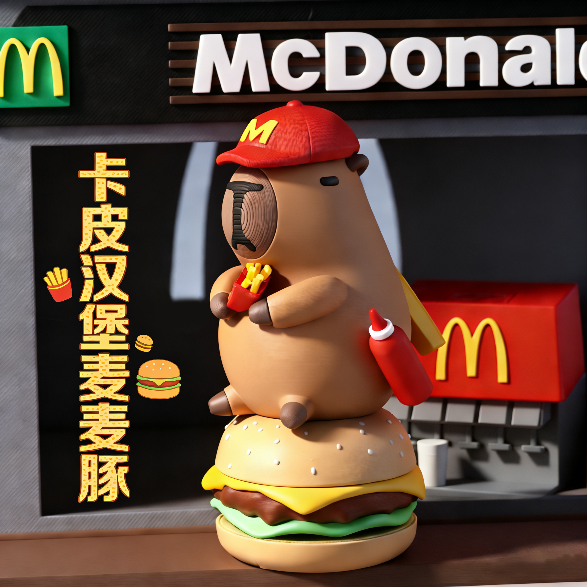 卡皮巴拉麦麦汉堡豚磁吸玩具手办