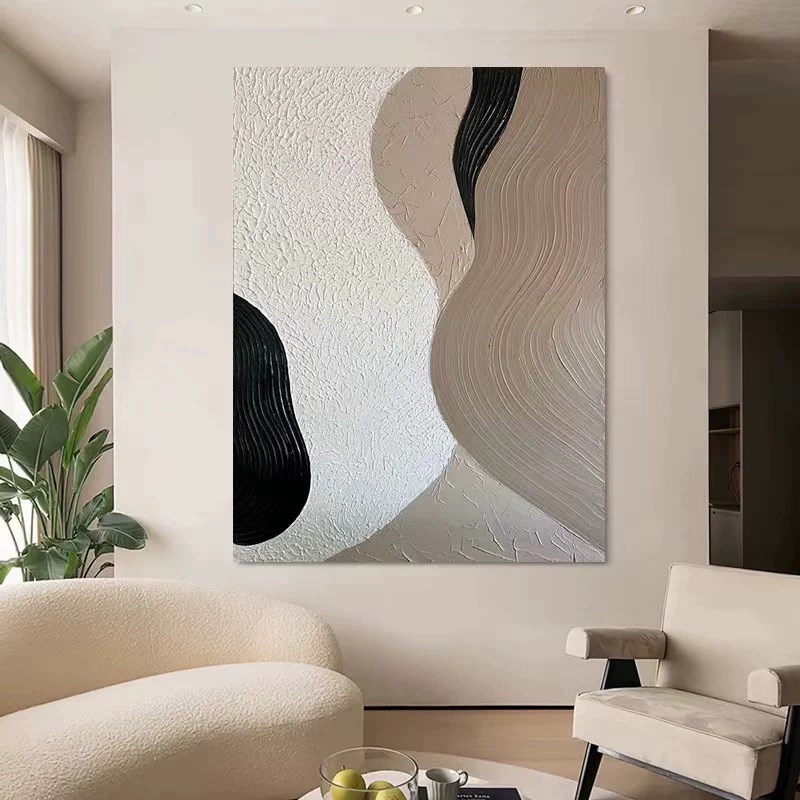 纯手绘油画现代轻奢玄关挂画立体肌理色块客厅落地装饰画餐厅挂画图片