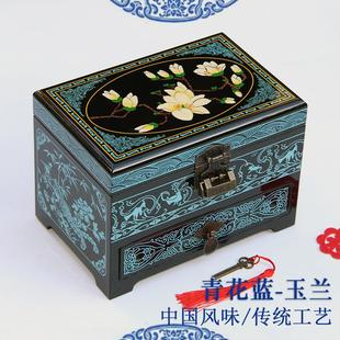 国风妆奁盒推光漆器高级珠宝收纳盒 复古首饰盒木制简约梳妆盒中式