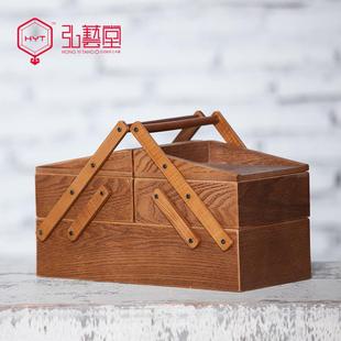 仿古复古手提项链手饰品收纳盒子欧式 弘艺堂木质首饰盒化妆盒中式