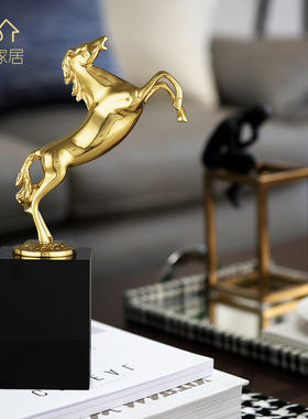 轻奢铜马摆件马到成功书房书柜装饰欧式玄关美式客厅电视柜工艺品