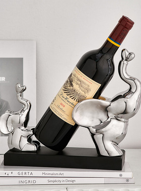 轻奢陶瓷母子大象红酒架摆件葡萄酒架子家用客厅酒柜餐桌面装饰品