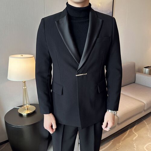 新郎西服套装男拼色领婚礼伴郎服正装塔士多礼服高级感西装主持人