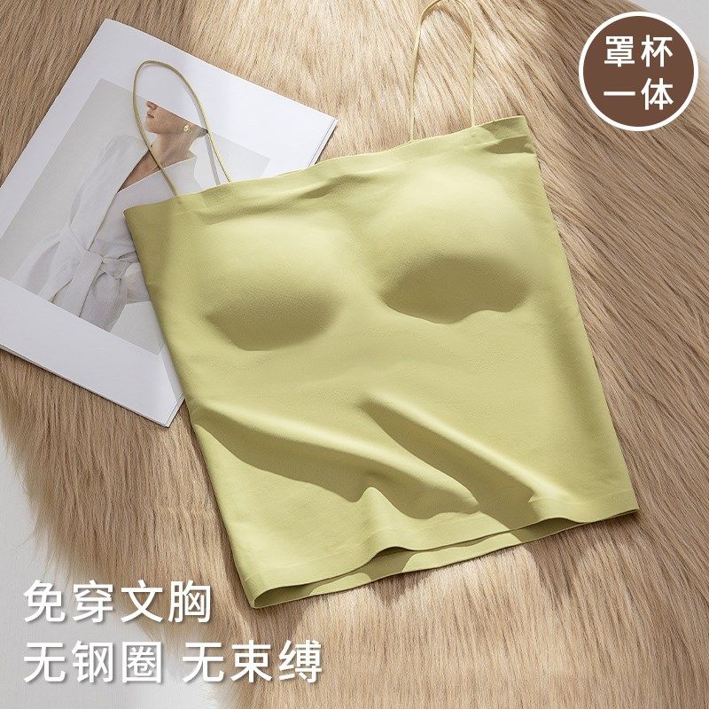 防走光一字肩带胸垫文胸一体女抹胸式美背裹胸上衣无痕吊带背心夏