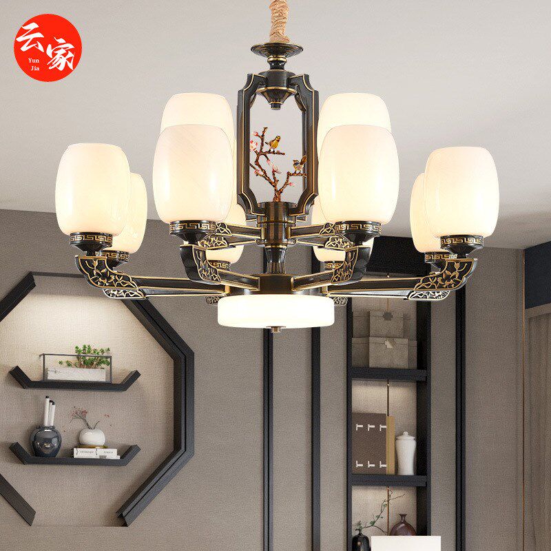 新中式全铜大吊灯酒店大堂售楼部工程复式楼别墅客厅餐厅大气灯具