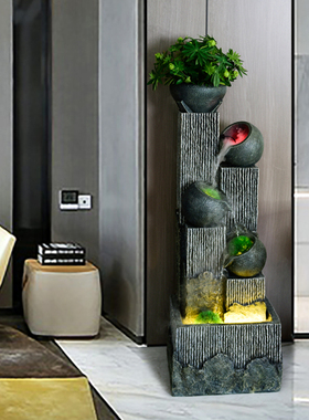 现代简约流水招财风水落地喷泉客厅电视柜旁装饰品水景加湿器摆件