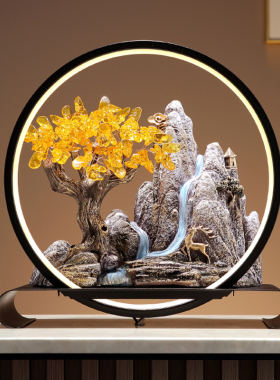 新中式假山流水摆件禅意客厅招财家居饰品办公室乔迁开业礼物高档