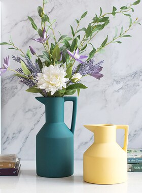 北欧简约创意莫兰迪色小口陶瓷花瓶摆件样板房客厅餐桌家居装饰
