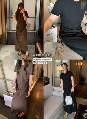 NAZ那子大码2024夏季新款甜辣修身显瘦复古胖mm减龄抽绳连衣裙女