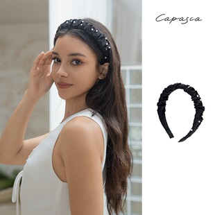 capasca(卡帕萨)简约珍珠发箍编织简约宽边头箍法式发箍黑色百