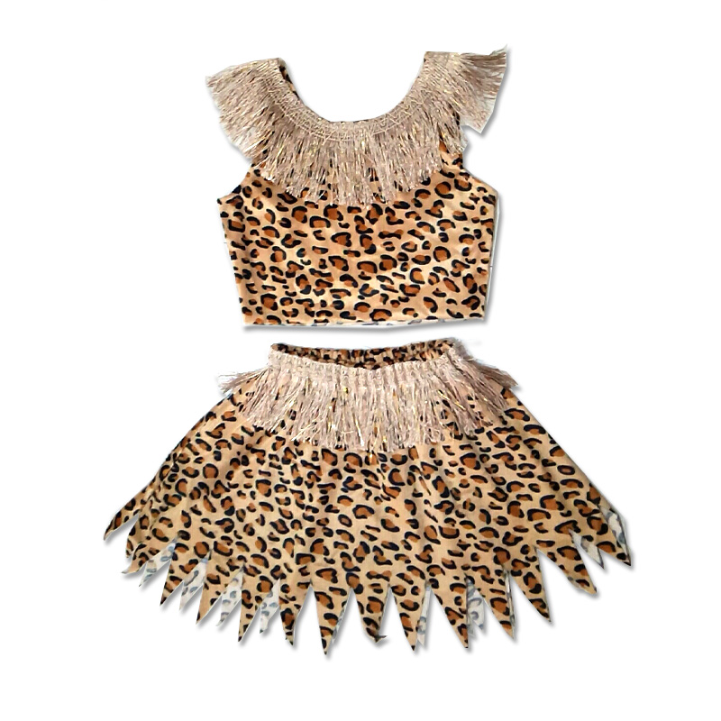 非洲鼓演出服儿童印第安土著人服装幼儿原始人猎人表演服野人服装