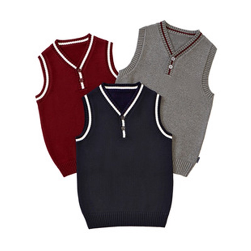 校服小学生儿童毛衣背心纯棉中大童男童针织马甲女童V领毛线背心