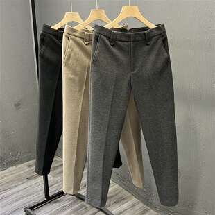 休闲裤 商务西裤 修身 秋冬季 子简约长裤 男式 直筒裤 加厚毛呢料小西裤