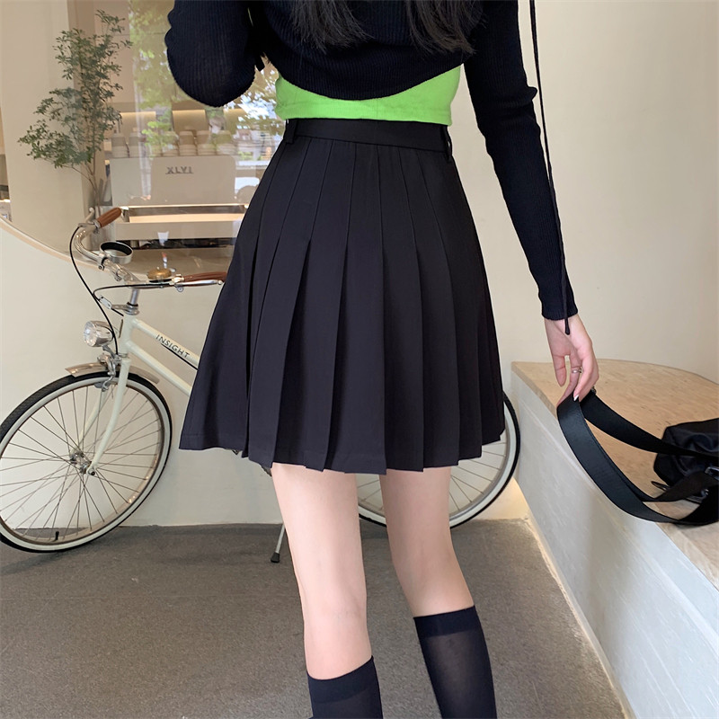 黑色百褶裙女秋季a字半身裙设计感高腰显瘦甜酷风2021大码jk短裙