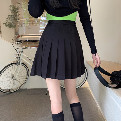 黑色百褶裙女秋季a字半身裙设计感高腰显瘦甜酷风2021大码jk短裙