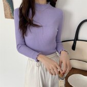 女内搭秋季 2022新款 半高领毛衣修身 木耳边针织打底衫 百搭长袖 上衣