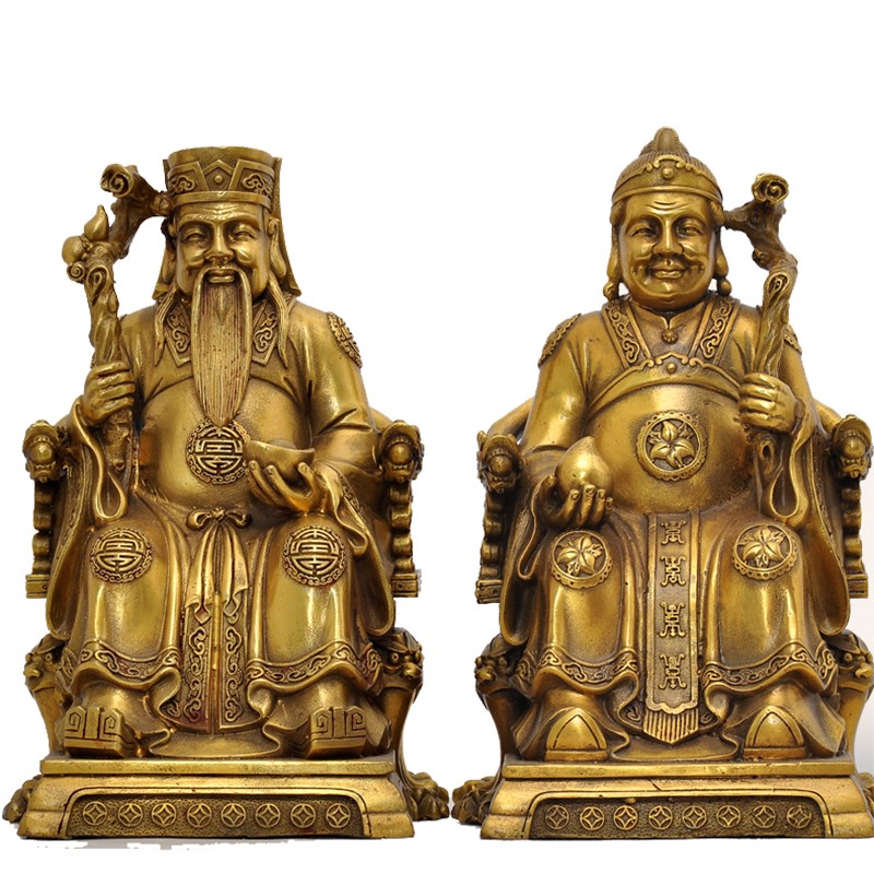 纯铜土地公神像供奉小庙家用福德正神地主招财镇宅土地婆摆件