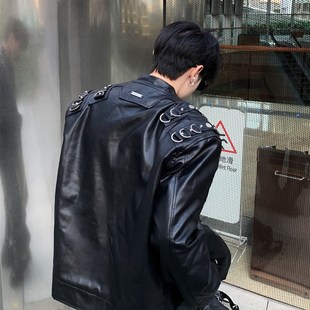 黑沧社/美式夹棉垫肩机车皮衣外套男冬季设计感加厚短款夹克棉服