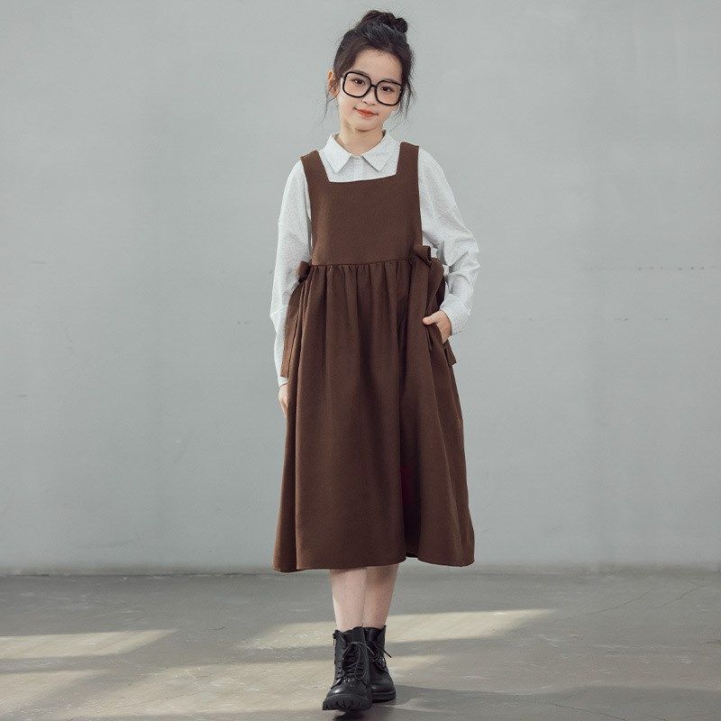 女童背心连衣裙两件套2024春夏季新款中大童中长款洋气裙子+T恤衫