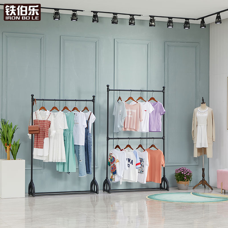 服装店展示架双层男女装店货架童装陈列架单杆升降挂衣架子落地式