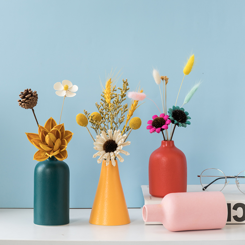 简约创意电视柜餐桌干花轻奢装饰品北欧风陶瓷小花瓶客厅插花摆件