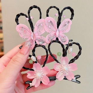 儿童汉服发夹女童蝴蝶结头饰头饰立体花朵假发古风古装 公主发卡