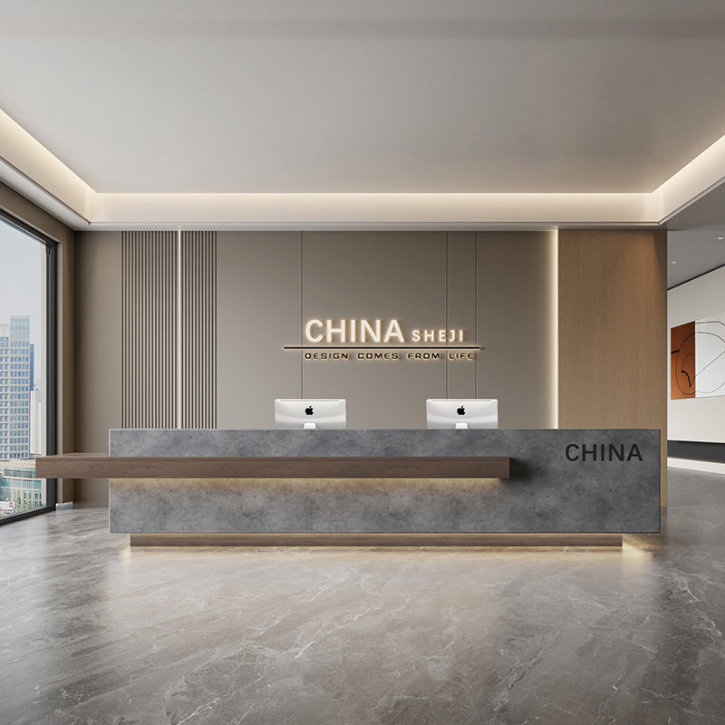 烤漆公司前台接待台办公室前台桌高端整体酒店大堂吧台收银台定制图片