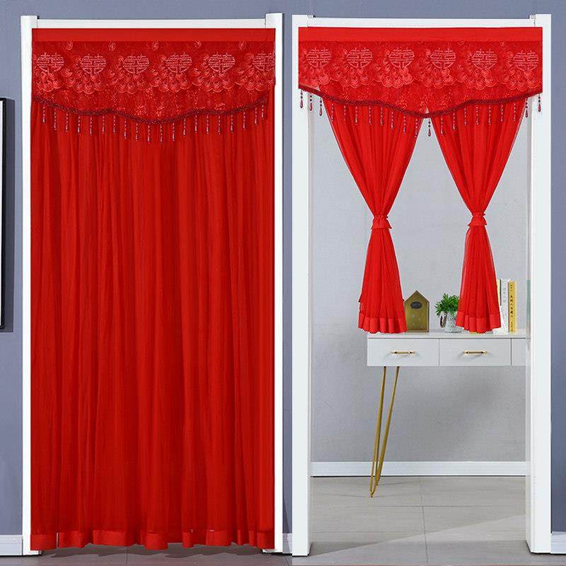 新款门帘家用免打孔大红色纱帘子结婚婚庆房门隔断帘遮挡帘魔术贴,居家布艺,窗纱,淘宝优惠券,粉丝福利购,淘宝优惠卷