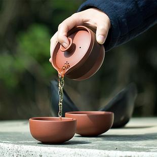 家用简约泡茶壶陶瓷茶杯户外便携包 紫砂壶紫砂杯旅行功夫茶具套装