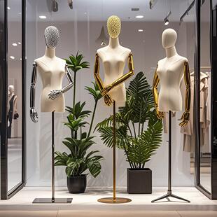 女模特道具金色手臂橱窗高档展示架婚纱人台体半全身服装店模特架