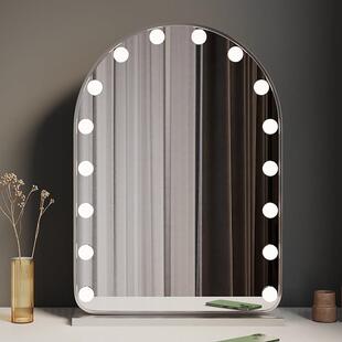 大号专业级照相馆美妆摄影拱形led化妆镜子台式桌面梳妆带灯泡智