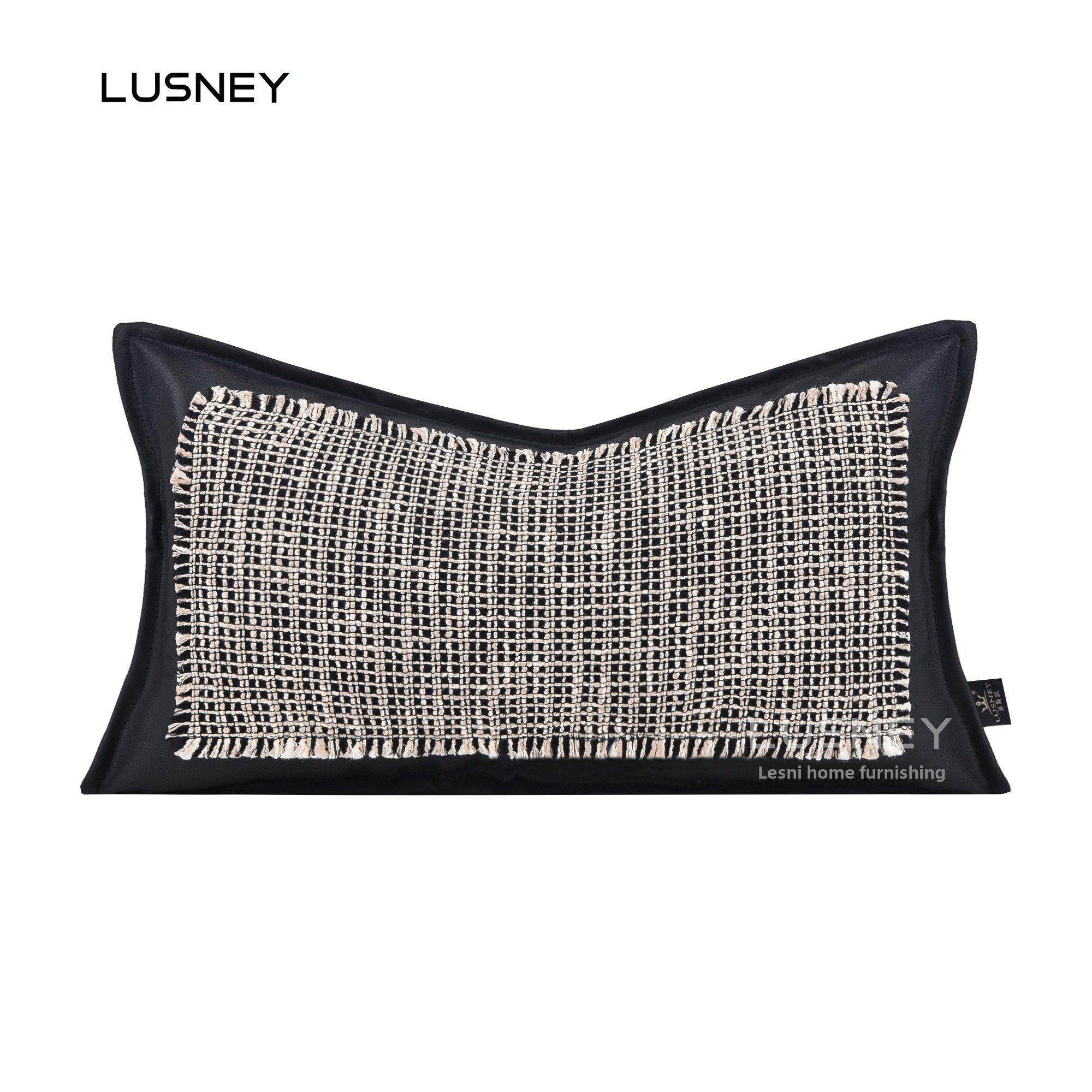 轻奢风格的房子样板房高端棉麻拼接皮枕沙发客厅定制床垫腰枕,居家布艺,腰靠垫,淘宝优惠券,粉丝福利购,淘宝优惠卷