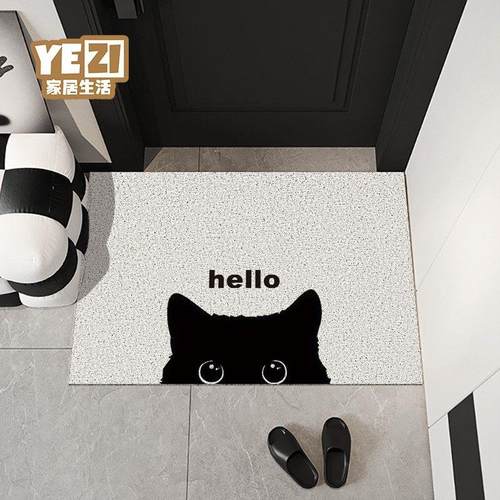 猫咪入户门地垫丝圈进门防滑门垫玄关家用耐脏脚垫卡通可裁剪地毯
