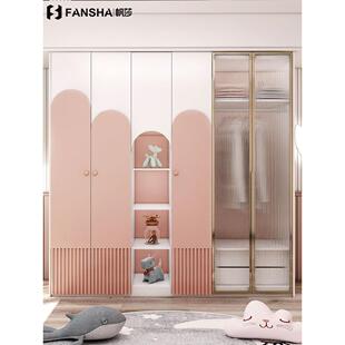 轻奢儿童衣柜家用卧室女孩简约现代公主风实木粉色衣橱储物柜定制