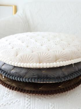 加厚记忆棉坐垫圆形灰色简约现代纯色秋冬座垫毛绒保暖椅垫可拆洗