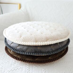 加厚记忆棉坐垫圆形灰色简约现代纯色秋冬座垫毛绒保暖椅垫可拆洗