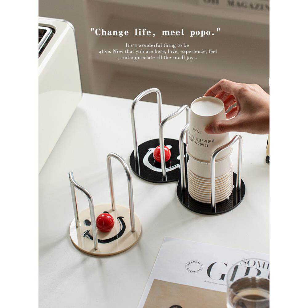 创意笑脸杯子收纳置物架高档桌面吧台防尘一次性杯子取杯器纸杯架