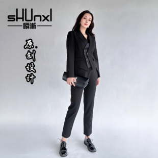 收腰西服设计感正装 商务通勤套装 女职业装 瞬淅黑色西服套装