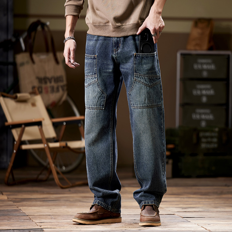 外贸跨境国外欧美秋冬美式复古六兜牛仔裤男宽松直筒多口袋工装裤