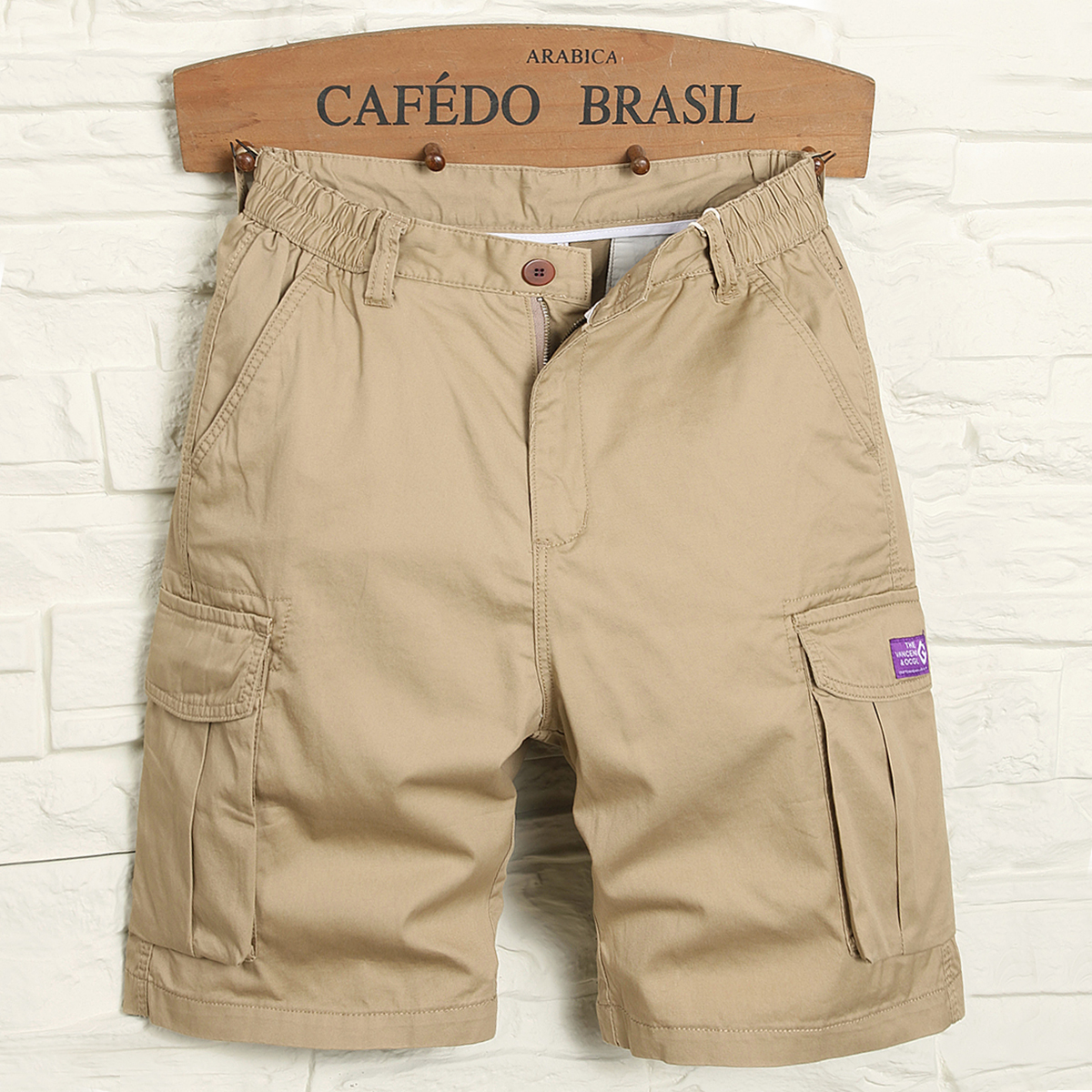 男款夏季厚款咖啡色美式复古工装中裤休闲裤机能百搭五分裤潮牌5